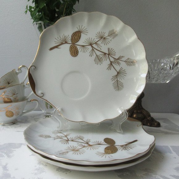 Fine Porcelain 3 Pairs Mug & Saucer Golden Pine, Japan - Picture 11 of 16